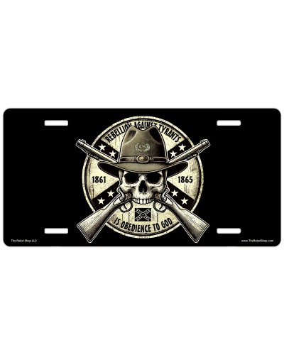 Rebellion Against Tyrants skull crossed rifles sublimate car tag